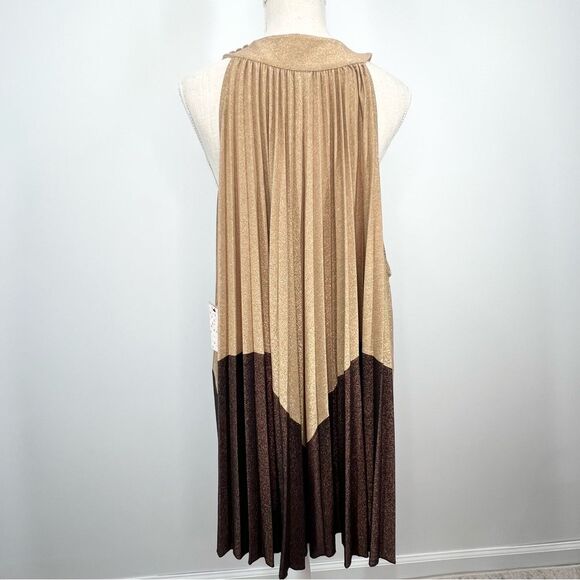 NWT Free People Pleated Love Mini Dress Gold Brown Shimmer Medium - Picture 6 of 10